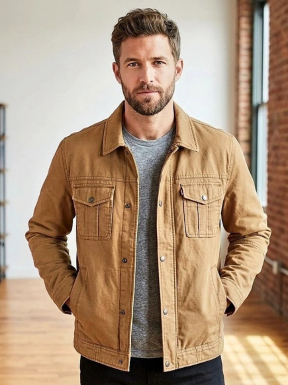 NWT Levi's Men's Stretch Twill Utility Trucker Jacket Brown Tan Jacket Size: L